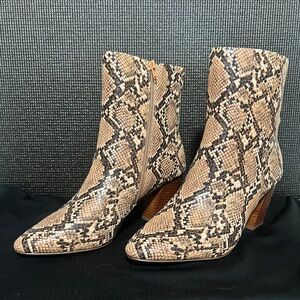 Farylrobin Tan Snakeskin Ankle Boots